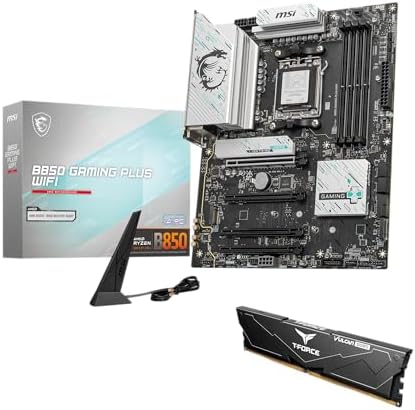 MSI B850 GAMING PLUS WIFI Motherboard ATX Supports AMD Ryzen 9000 7000 Processors AM5 DDR5 Memory 8200  MT/s  OC  PCIe 5 0x16 & 4 0x16 M 2 Gen5 Wi Fi 7 5G LAN HIGH SPEED DDR5 RAM 32GB  2x 16GB  Bundle