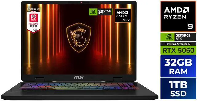 MSI CROSSHAIR A16 16" QHD  240Hz AMD  Ryzen  9 8940HX RTX 5060 32GBDR5 1TB NVMe SSD Win 11 Gaming Laptop D8WFKG 015US