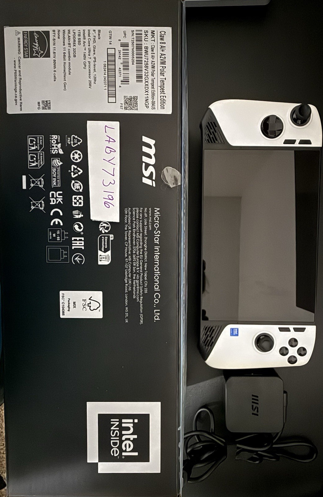 MSI Claw 8 A1 A2VM Polar Tempest UMPC Intel Core Ultra 7 8" White Windows