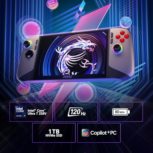 MSI Garra PC Gaming de mano: Intel Ultra 7-155H, pantalla FHD de 7 pulgadas a 120 Hz, 16 GB LPDDR5, 1 TB NVMe SSD, lector de tarjetas MicroSD, Thunderbolt 4, Win 11 Home: Negro A1M-050US
