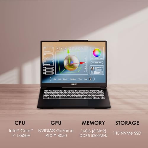 MSI Creator M14 14" 2.8K Display Creator Laptop: Intel Core i7-13620H, NVIDIA Geforce RTX 4050, 16GB DDR5, 1TB NVMe SSD, Cooler Boost, Win 11: Negro A13VE-083US