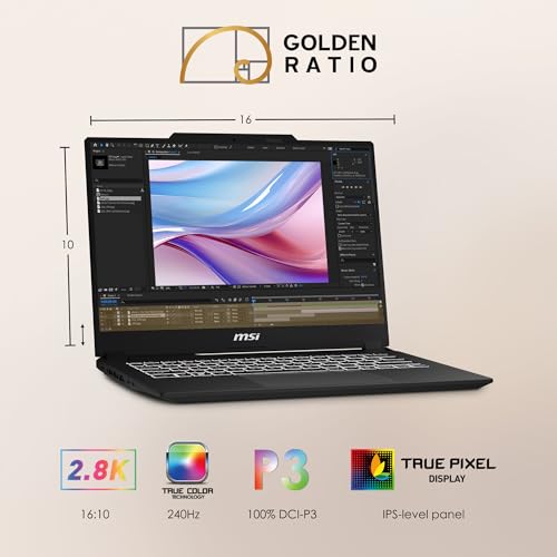 MSI Creator M14 14" 2.8K Display Creator Laptop: Intel Core i7-13620H, NVIDIA Geforce RTX 4050, 16GB DDR5, 1TB NVMe SSD, Cooler Boost, Win 11: Negro A13VE-083US