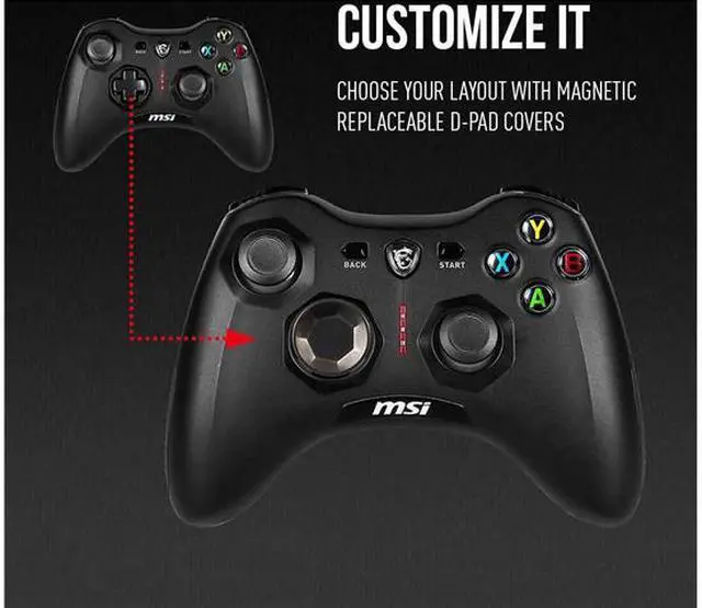 MSI Force GC30V2 Wireless Gaming Controller  Dual Vibration Motors  Dual Connection Modes  Interchangeable D Pads  Compatible with PC & Android