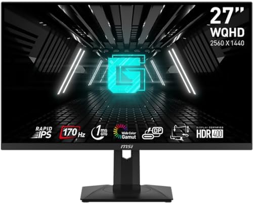 MSI G274QPF  27 Gaming Monitor   2560 x 1440  2K WQHD    Rapid IPS   1ms   170Hz   G Sync Compatible   HDR 400   USB C   HDMI   Displayport   Tilt   Swivel   Height Adjustable   Pivot