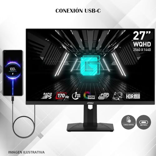 MSI G274QPF  27 Gaming Monitor   2560 x 1440  2K WQHD    Rapid IPS   1ms   170Hz   G Sync Compatible   HDR 400   USB C   HDMI   Displayport   Tilt   Swivel   Height Adjustable   Pivot  Renewed 