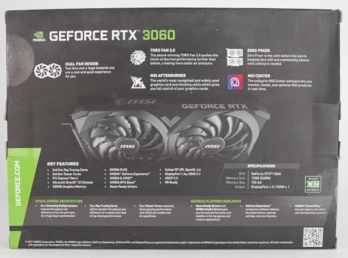 MSI Gaming GeForce RTX 3060 12GB 15 Gbps GDRR6 192 Bit HDMI/DP PCIe 4 Torx Twin Fan Ampere OC Graphics Card