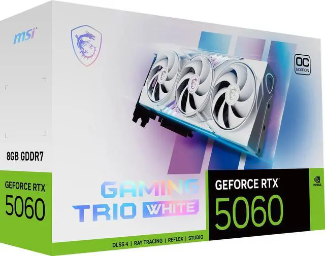 MSI Gaming GeForce RTX 5060 8GB GDDR7 PCI Express 5 0 x 16  use x8  Graphics Card RTX 5060 8G GAMING TRIO OC WHITE