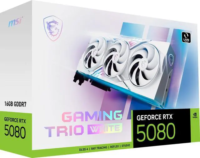 MSI Gaming GeForce RTX 5080 16GB GDDR7 PCI Express 5 0 Graphics Card RTX 5080 16G GAMING TRIO OC WHITE