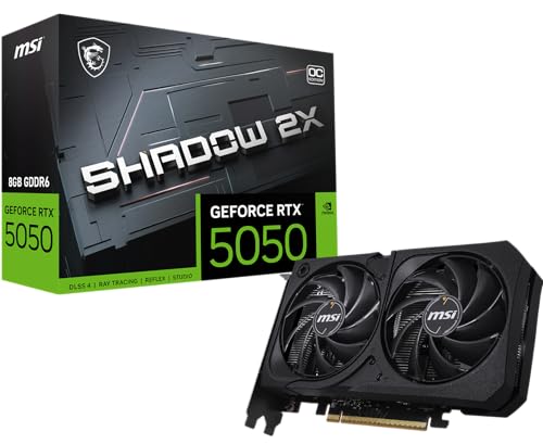 MSI Gaming RTX 5050 8G Shadow 2X OC Graphics Card  8GB GDDR6 128 bit  Extreme Performance  2617 MHz  DisplayPort x3 2 1a  HDMI 2 1b  NVIDIA Blackwell Architecture