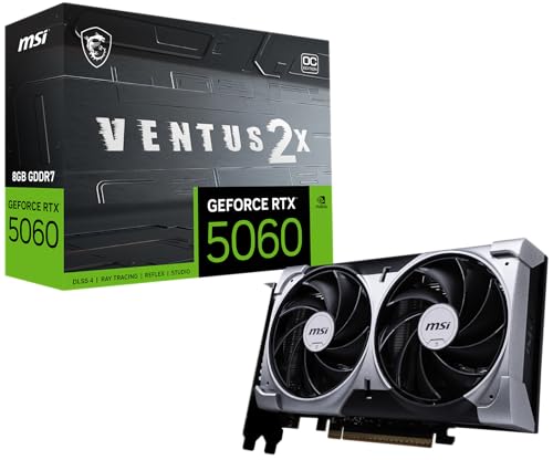 MSI Gaming RTX 5060 8G Ventus 2X OC Graphics Card  8GB GDDR7 128 bit  Extreme Performance  2535 MHz  DisplayPort x3 2 1a  HDMI 2 1b  NVIDIA Blackwell Architecture