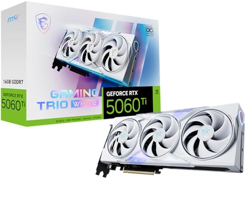 MSI Gaming RTX 5060 Ti 16G Gaming Trio OC White Graphics Card  16GB GDDR7  128 bit  Extreme Performance  TBA MHz  DisplayPort x 3 2 1a  HDMI 2 1b  NVIDIA Blackwell Architecture
