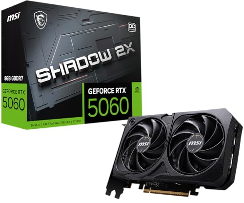 MSI Gaming RTX 5060 8G Shadow 2X OC Graphics Card  8GB GDDR7 128 bit  Extreme Performance  2535 MHz  DisplayPort x3 2 1a  HDMI 2 1b  NVIDIA Blackwell Architecture 