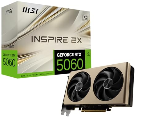 MSI Gaming RTX 5060 8G Inspire 2X OC Graphics Card  8GB GDDR7 128 bit  Extreme Performance  2550 MHz  DisplayPort x3 2 1a  HDMI 2 1b  NVIDIA Blackwell Architecture