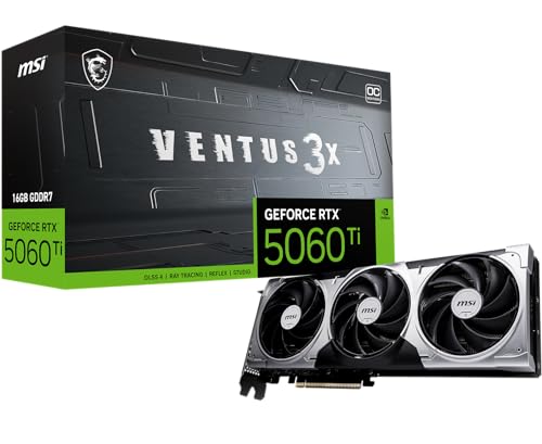 MSI Gaming RTX 5060 Ti 16G Ventus 3X OC Graphics Card  16GB GDDR7  128 bit  Extreme Performance  2617 MHz  DisplayPort x 3 2 1a  HDMI 2 1b  NVIDIA Blackwell Architecture