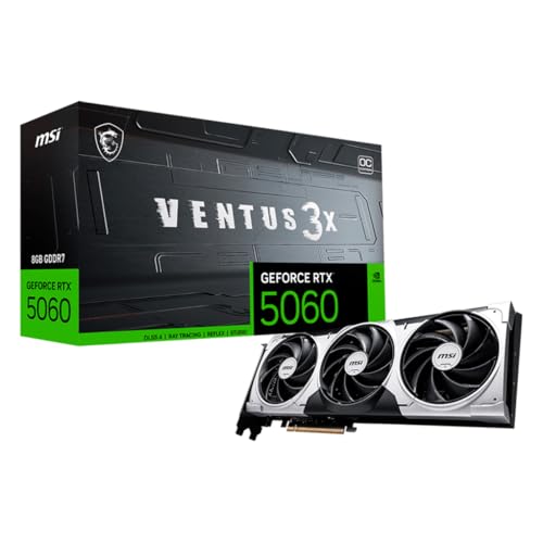 MSI Gaming RTX 5060 8G Ventus 3X OC Graphics Card  8GB GDDR7 128 bit  Extreme Performance  2550 MHz  DisplayPort x3 2 1a  HDMI 2 1b  NVIDIA Blackwell Architecture
