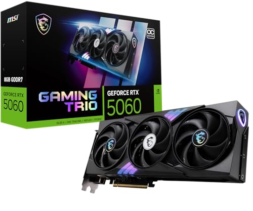 MSI Gaming RTX 5060 8G Gaming Trio OC Graphics Card  8GB GDDR7 128 bit  Extreme Performance  2640 MHz  DisplayPort x3 2 1a  HDMI 2 1b  NVIDIA Blackwell Architecture 