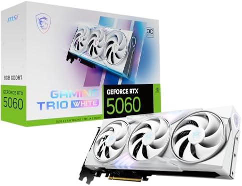 MSI Gaming RTX 5060 8G Gaming Trio OC White Graphics Card  8GB GDDR7 TBA bit  Extreme Performance  TBA MHz  DisplayPort x3 2 1a  HDMI 2 1b  NVIDIA Blackwell Architecture