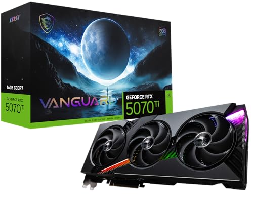 MSI Gaming RTX 5070 Ti 16G Vanguard SOC Graphics Card  16GB GDDR7  256 bit  Extreme Performance  2602 MHz  DisplayPort x3 2 1a  HDMI 2 1b  NVIDIA Blackwell Architecture 