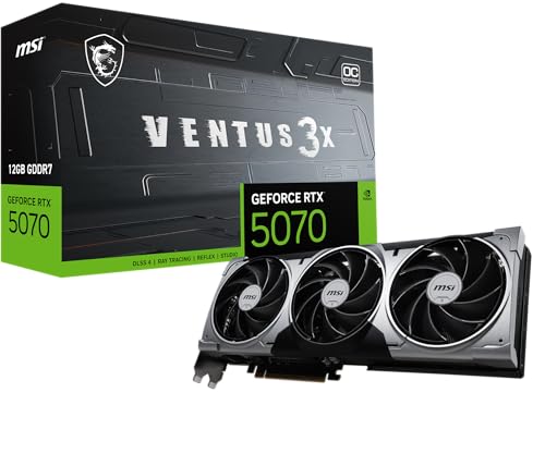 MSI Gaming RTX 5070 12G Ventus 3X OC Graphics Card  12GB GDDR7  192 bit  Extreme Performance  2557 MHz  DisplayPort x3 2 1a  HDMI 2 1b  NVIDIA Blackwell Architecture