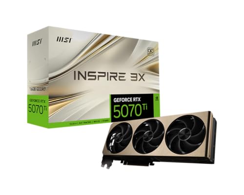 MSI Tarjeta gráfica Gaming RTX 5070 TI 16G Inspire 3X OC (16GB GDDR7, 256 bits, rendimiento extremo: 2497 MHz, DisplayPort x 3 2.1a, HDMI 2.1b, arquitectura NVIDIA Blackwell)
