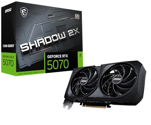 MSI Gaming RTX 5070 12G Shadow 2X OC Graphics Card  12GB GDDR7  192 bit  Extreme Performance  2557 MHz  DisplayPort x3 2 1a  HDMI 2 1b  NVIDIA Blackwell Architecture 