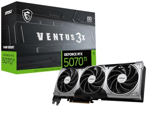 MSI Gaming RTX 5070 Ti 16G Ventus 3X OC Graphics Card  16GB GDDR7  256 bit  Extreme Performance  2497 MHz  DisplayPort x 3 2 1a  HDMI 2 1b  NVIDIA Blackwell Architecture