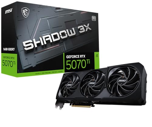 MSI Gaming RTX 5070 TI 16G Shadow 3X OC Graphics Card  16GB GDDR7  256 bit  Extreme Performance  2497 MHz  DisplayPort x3 2 1a  HDMI 2 1b  NVIDIA Blackwell Architecture