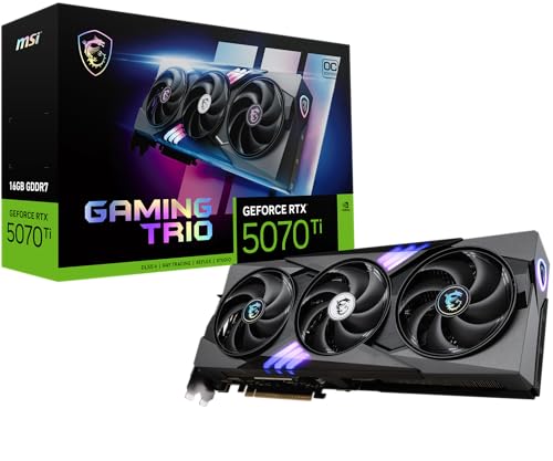 MSI Tarjeta gráfica Gaming RTX 5070 Ti 16G Gaming Trio OC (16 GB GDDR7, 256 bits, rendimiento extremo: 2580, DisplayPort x 3 2.1a, HDMI 2.1b, arquitectura NVIDIA Blackwell)