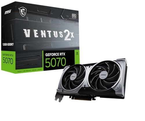 MSI Gaming RTX 5070 12G Ventus 2X OC Graphics Card  12GB GDDR7  192 bit  Extreme Performance  2557 MHz  DisplayPort x3 2 1a  HDMI 2 1b  NVIDIA Blackwell Architecture 