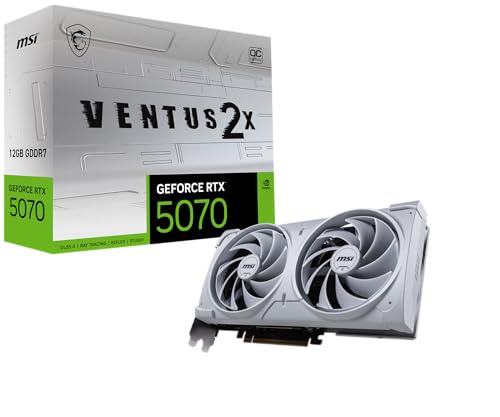 MSI Gaming RTX 5070 12G Ventus 2X OC White Graphics Card  12GB GDDR7  192 bit  Extreme Performance  2557 MHz  DisplayPort x3 2 1a  HDMI 2 1b  NVIDIA Blackwell Architecture 
