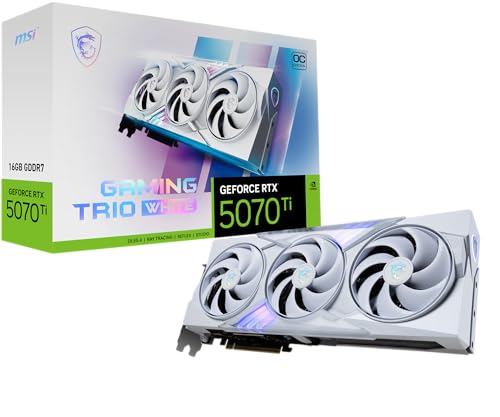 MSI Gaming RTX 5070 TI 16G Gaming Trio OC White Graphics Card  16GB GDDR7  256 bit  Extreme Performance  2580 MHz  DisplayPort x 3 2 1a  HDMI 2 1b  NVIDIA Blackwell Architecture