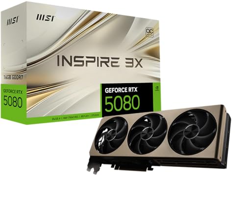 MSI Gaming RTX 5080 16G Inspire 3X OC Graphics Card  16GB GDDR7  256 bit  Extreme Clock TBD MHz  DisplayPort x 3 2 1a  HDMI 2 1b  NVIDIA Blackwell Architecture
