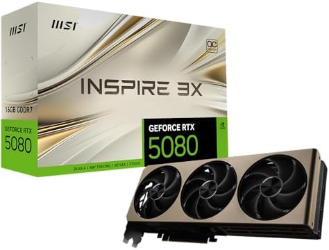 MSI Gaming RTX 5080 16G Inspire 3X OC Graphics Card  16GB GDDR7  256 bit  Extreme Clock TBD MHz  DisplayPort x 3 2 1a  HDMI 2 1b  NVIDIA Blackwell Architecture