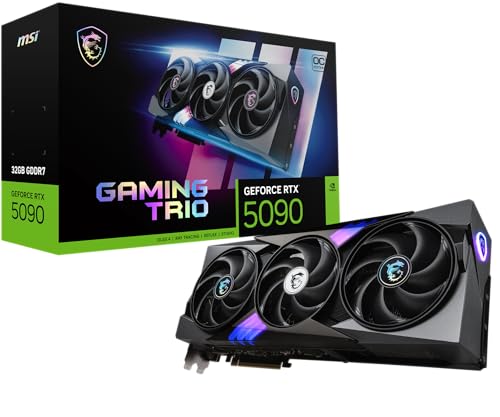 MSI Gaming RTX 5090 32G Gaming Trio OC Graphics Card  32GB GDDR7  512 bit  Extreme Performance  2497 MHz  DisplayPort x3 2 1a  HDMI 2 1b  NVIDIA Blackwell Architecture 