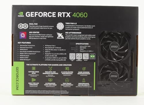 MSI GeForce RTX 4060 Ventus 2X Black 8G OC Gaming Graphics Card   8GB GDDR6X  PCI Express Gen 4  128 bit  3X DP v 1 4a  HDMI 2 1a  Supports 4K & 8K HDR 