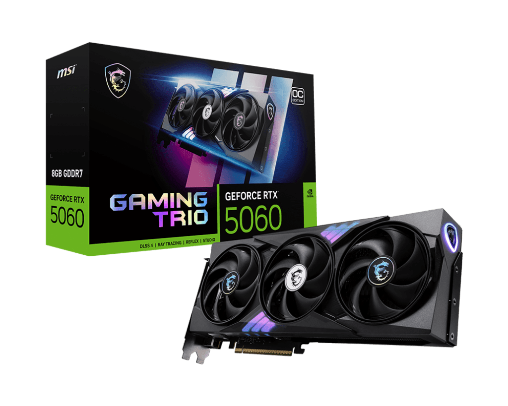 MSI GeForce RTX 5060 8G GAMING TRIO OC Graphics Card  8GB GDDR7  DPx3  HDMIx1  DLSS 4