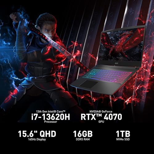 MSI Katana 15 15 6  165Hz QHD Gaming Laptop  Intel Core i7 13620H  NVIDIA Geforce RTX 4070  16GB DDR5  1TB NVMe SSD  Cooler Boost 5  Win 11  Black B13VGK 2000US