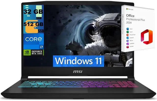 Portátil para juegos MSI Katana 15, pantalla QHD de 15,6" y 165 Hz, procesador Intel Core i7-14650HX de 16 núcleos, tarjeta gráfica NVIDIA GeForce RTX 5060 de 8 GB GDDR7, 32 GB DDR5, SSD PCIe de 512 GB, teclado RGB, Windows 11, licencia de Office 2024.