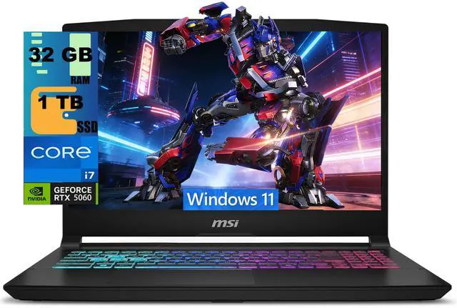 Portátil para juegos MSI Katana 15, pantalla QHD de 15,6" y 165 Hz, procesador Intel Core i7-14650HX de 16 núcleos, tarjeta gráfica NVIDIA GeForce RTX 5060 de 8 GB GDDR7, 32 GB DDR5, SSD PCIe de 1 TB, teclado RGB, Windows 11.