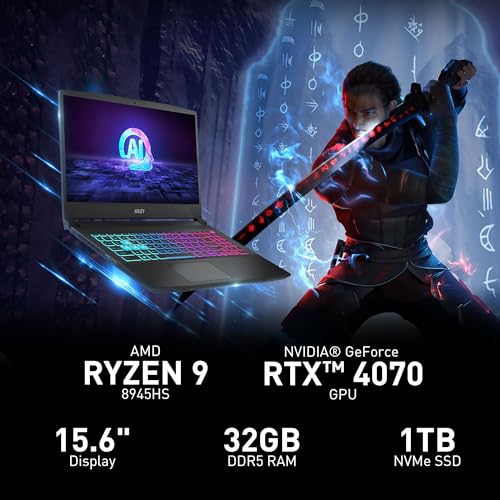 MSI Katana A15 AI 15 6  165Hz QHD Gaming Laptop  Ryzen 9 8945HS  NVIDIA Geforce RTX 4070  32GB DDR5  1TB NVMe SSD  Cooler Boost 5  Win 11  Black B8VG 450US
