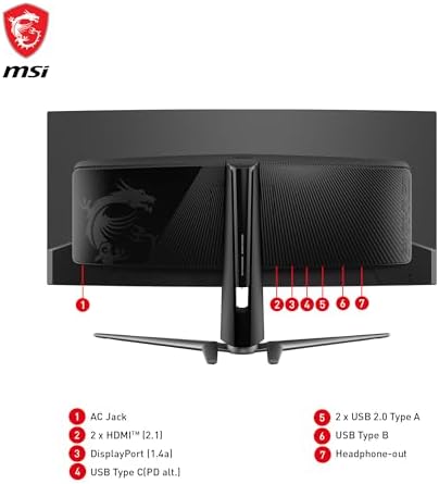 MSI MAG341CQP QD OLED  34 Curved OLED Gaming Monitor  3440 x 1440  UWQHD   0 03ms Response time  175Hz  True Black HDR 400  HDMI  DP Port  USB Type C  Tilt  Height  Black