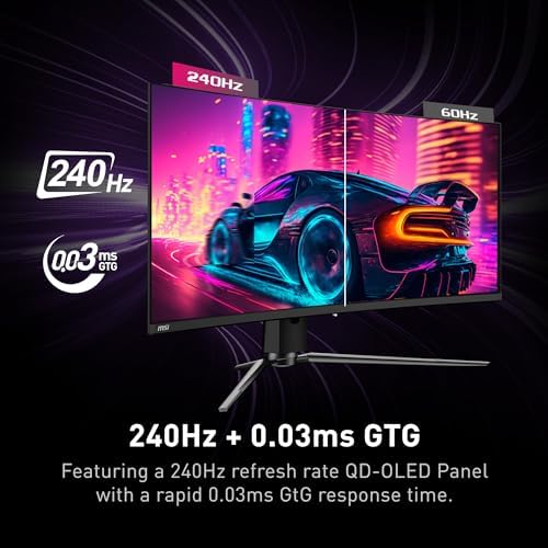MSI MAG341CQP QD OLED  34 Curved OLED Gaming Monitor  3440 x 1440  UWQHD   0 03ms Response time  175Hz  True Black HDR 400  HDMI  DP Port  USB Type C  Tilt  Height  Black