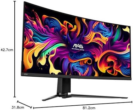 MSI MAG341CQP QD OLED  34 Curved OLED Gaming Monitor  3440 x 1440  UWQHD   0 03ms Response time  175Hz  True Black HDR 400  HDMI  DP Port  USB Type C  Tilt  Height  Black