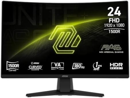 MSI MAG 242C 24 inch 1920 x 1080  FHD  Gaming Monitor  180Hz  Adaptive Sync  HDMI  DisplayPort  VESA Mountable  Tilt  Height Adjustable  Speaker  1ms  Black