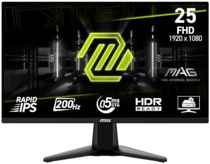 MSI MAG 255F E20 25 inch 1920 x 1080  FHD  Gaming Monitor  200Hz  Adaptive Sync  HDMI  DisplayPort  VESA Mountable  Tilt  Height Adjustable  Speaker  0 5ms  Black