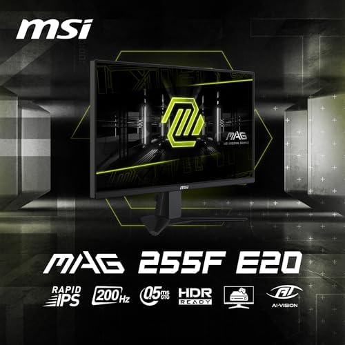 MSI MAG 255F E20 25 inch 1920 x 1080  FHD  Gaming Monitor  200Hz  Adaptive Sync  HDMI  DisplayPort  VESA Mountable  Tilt  Height Adjustable  Speaker  0 5ms  Black