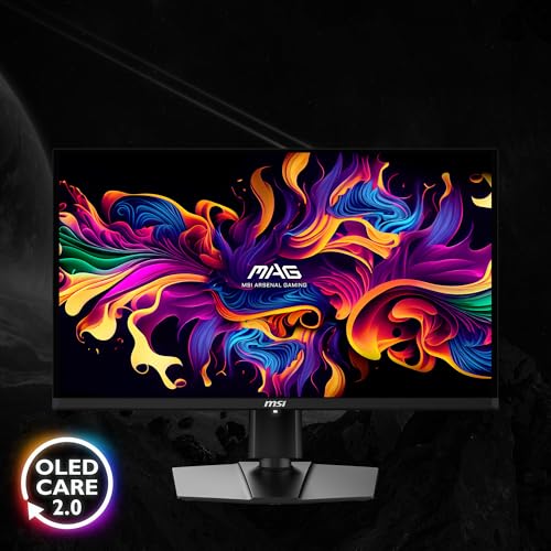 MSI MAG 271QP QD OLED X28 27 inch 2560 x 1440  QHD  Gaming Monitor  280Hz  Adaptive Sync  HDR Ready  HDMI  VGA Port  VESA Mountable  Tilt  4 Side Slim Bezel  0 03ms  Black