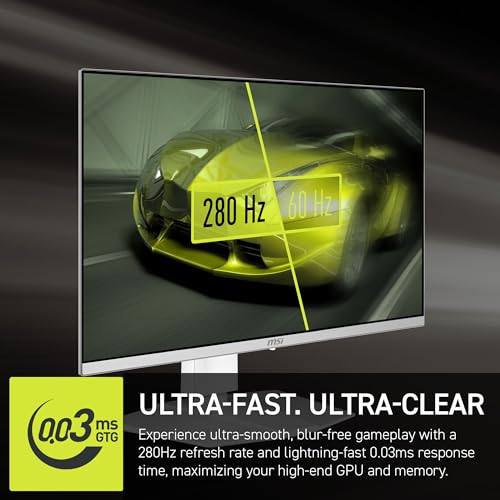 MSI MAG 272QPW QD OLED X28 27 inch 2560 x 1440  QHD  Gaming Monitor  280Hz  Adaptive Sync  HDR Ready  HDMI  VGA Port  VESA Mountable  Tilt  4 Side Slim Bezel  0 03ms  White