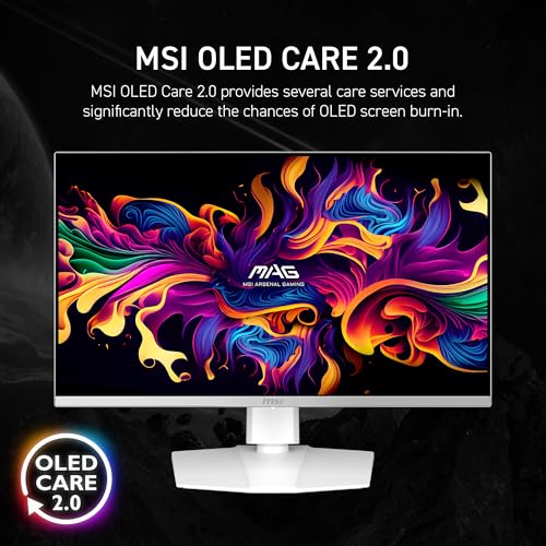 MSI MAG 272QPW QD OLED X28 27 inch 2560 x 1440  QHD  Gaming Monitor  280Hz  Adaptive Sync  HDR Ready  HDMI  VGA Port  VESA Mountable  Tilt  4 Side Slim Bezel  0 03ms  White