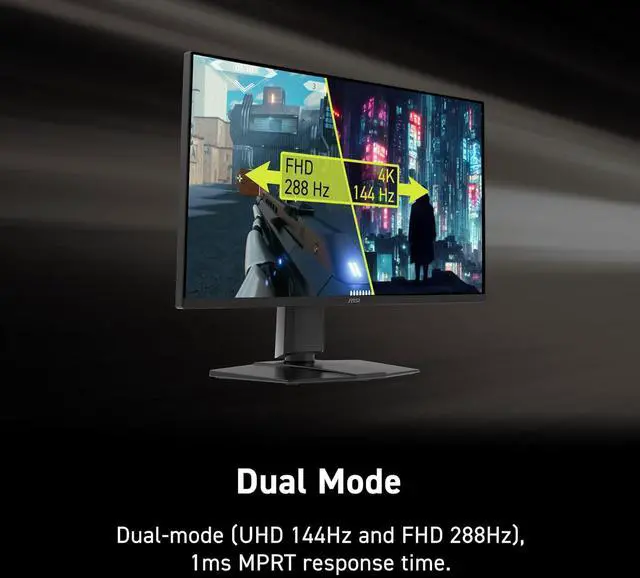 MSI MAG 275UPD E14 27 inch 3840 x 2160  UHD  Gaming Monitor  288Hz  Adaptive Sync  Dual Mode  Rapid IPS  VESA DisplayHDR400  HDMI  DisplayPort  VESA Mountable  Tilt  Height Adjustable  1ms  Black